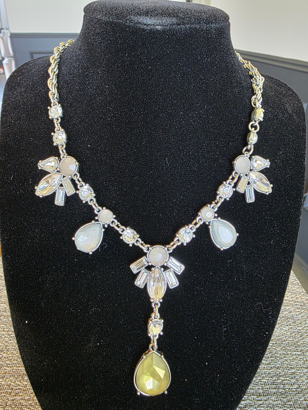 LOFT Silver-Tone Crystal Drop Necklace with White/Opalescent Stones